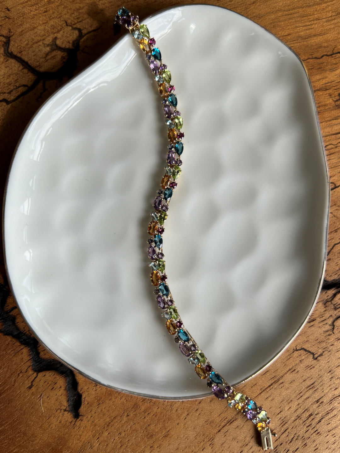 Estate 14K Yellow Gold Rainbow Harlequin Multi Gemstone Cluster Bracelet