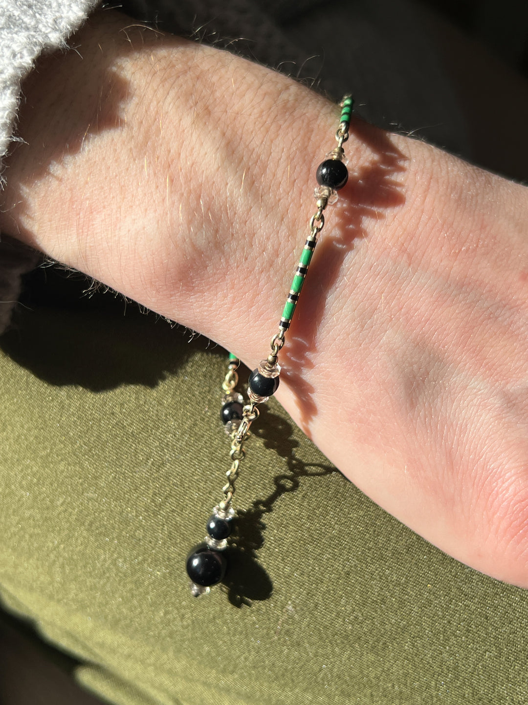 Estate 14K Yellow Gold Black Onyx & Enamel Bead Art Deco Bracelet