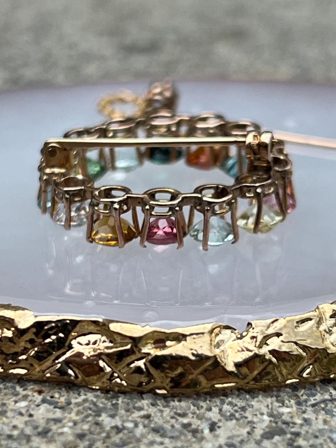 Estate 14K Rose Gold Multi Gemstone Circle Brooch