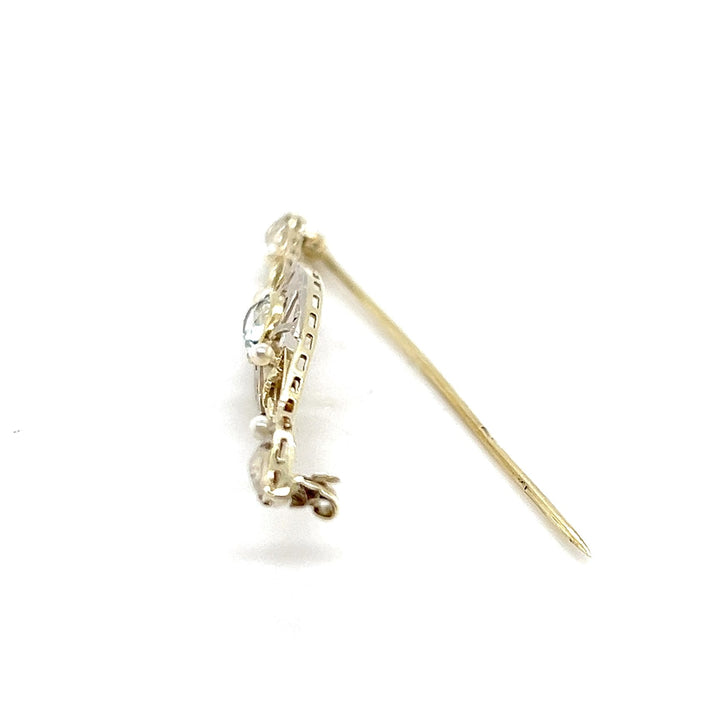 Estate 14K Two-Tone Gold Aquamarine and Seed Pearl Antique Bar Brooch