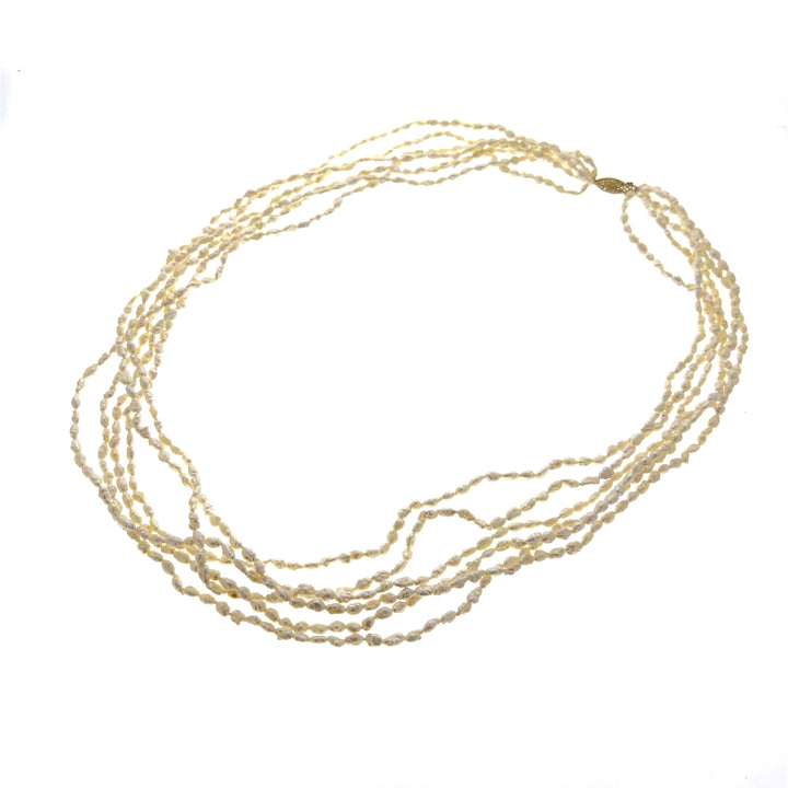 Estate 14K Yellow Gold Rice Pearl Multi-Strand Necklace