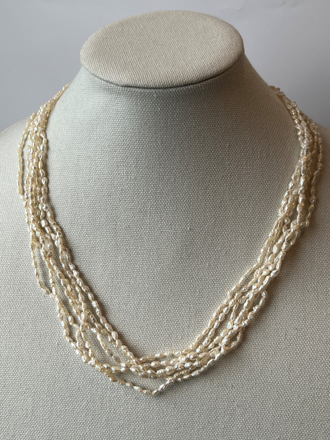 Estate 14K Yellow Gold Rice Pearl Multi-Strand Necklace