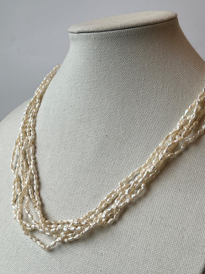 Estate 14K Yellow Gold Rice Pearl Multi-Strand Necklace