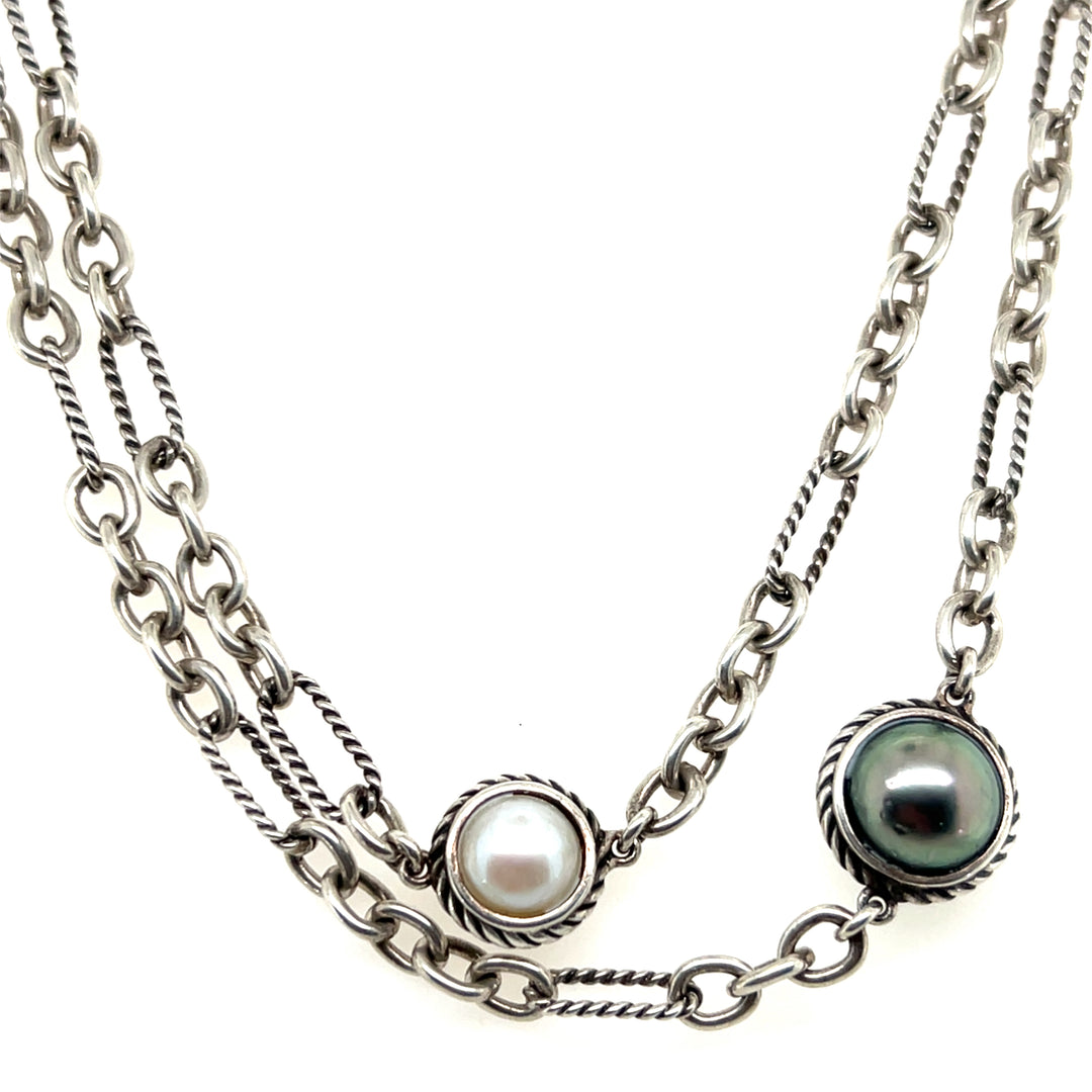 Estate Sterling Silver David Yurman Pearl Station Necklace