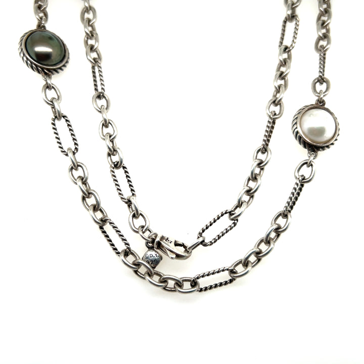 Estate Sterling Silver David Yurman Pearl Station Necklace