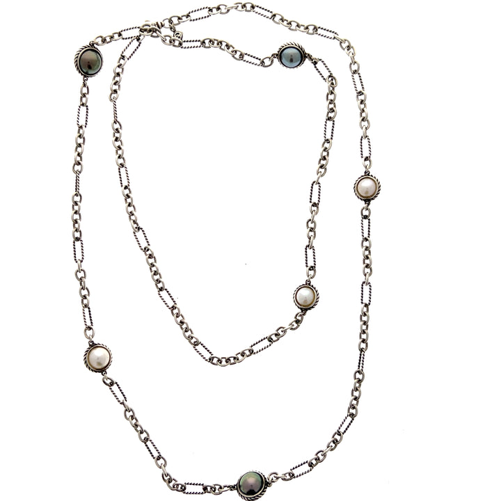 Estate Sterling Silver David Yurman Pearl Station Necklace