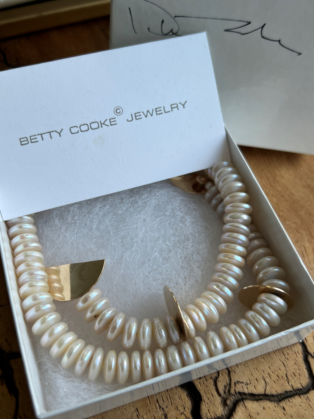 Estate Mid-Century Modern Betty Cooke 14K Yellow Gold Coin Pearl Necklace