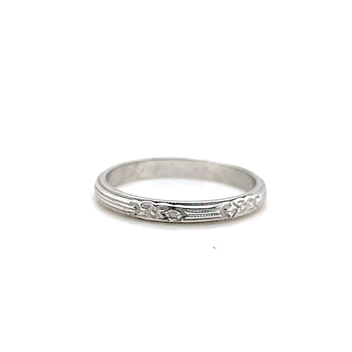 Estate 18K White Gold Engraved Orange Blossom Art Deco Wedding Band