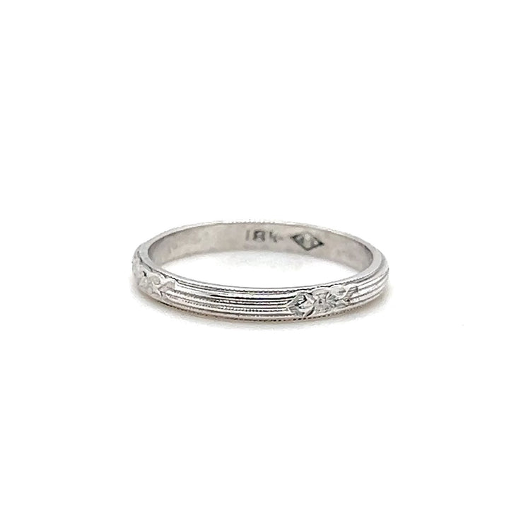 Estate 18K White Gold Engraved Orange Blossom Art Deco Wedding Band