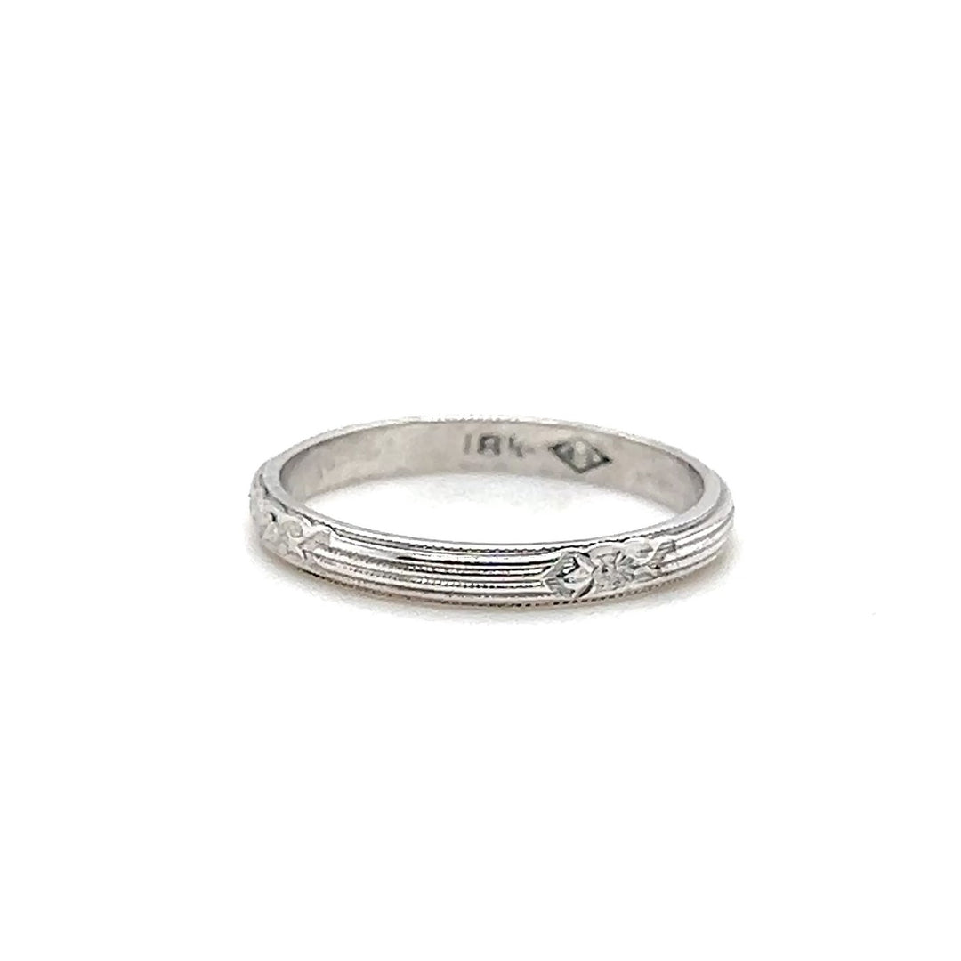 Estate 18K White Gold Engraved Orange Blossom Art Deco Wedding Band