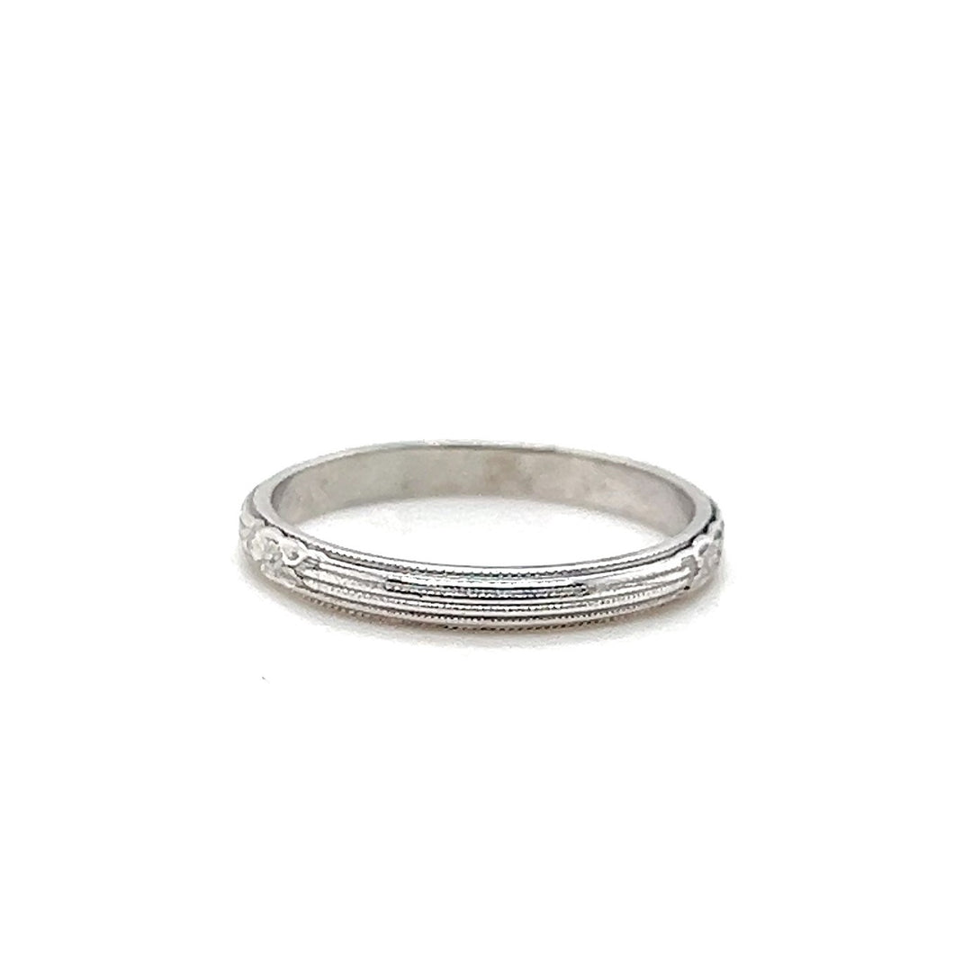 Estate 18K White Gold Engraved Orange Blossom Art Deco Wedding Band