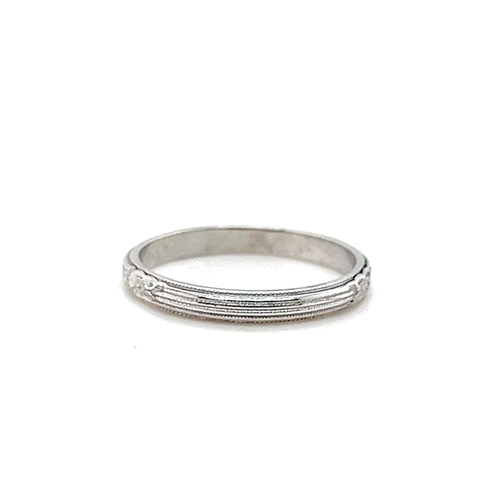 Estate 18K White Gold Engraved Orange Blossom Art Deco Wedding Band