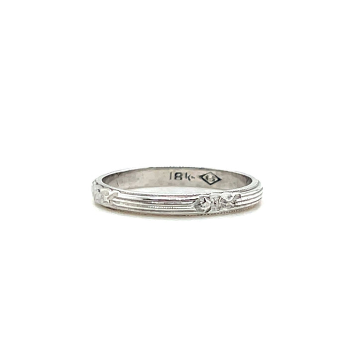 Estate 18K White Gold Engraved Orange Blossom Art Deco Wedding Band
