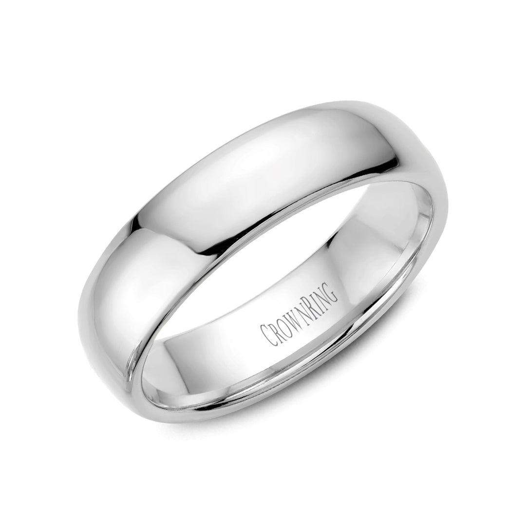 14K White Gold 6mm Lightweight Dome Men's Wedding Band by Crown Ring