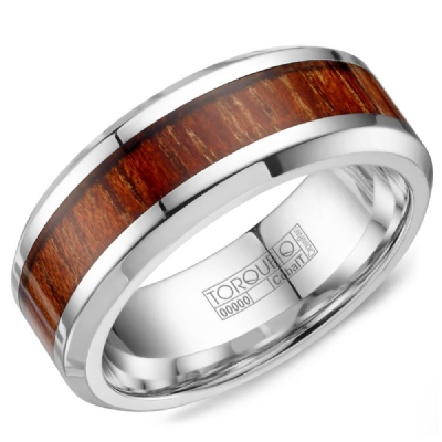 Cobalt Men's Wedding Band with Wood Inlay by Crown Ring