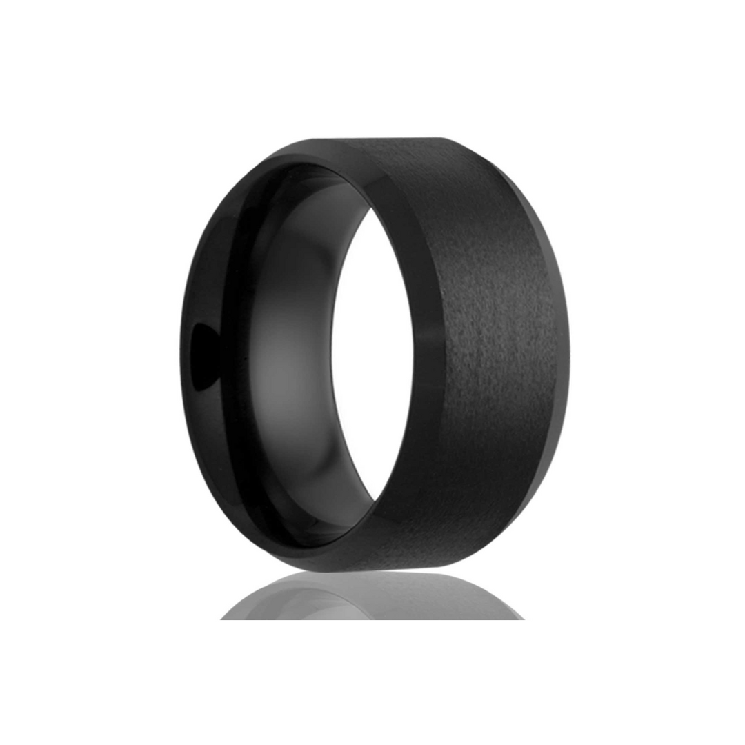 Black Ceramic 6MM Beveled Men's Wedding Band - Ring Size 8.5
