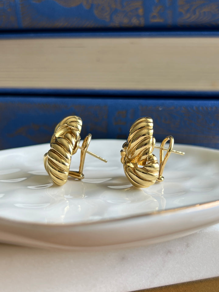 Estate 18K Yellow Gold Vintage Ribbed Knot Stud Earrings by David Yurman