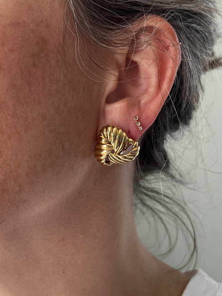 Estate 18K Yellow Gold Vintage Ribbed Knot Stud Earrings by David Yurman