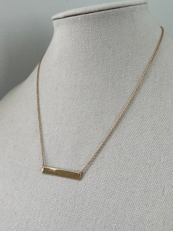 Estate 14K Yellow Gold Bar Pendant Cable Chain