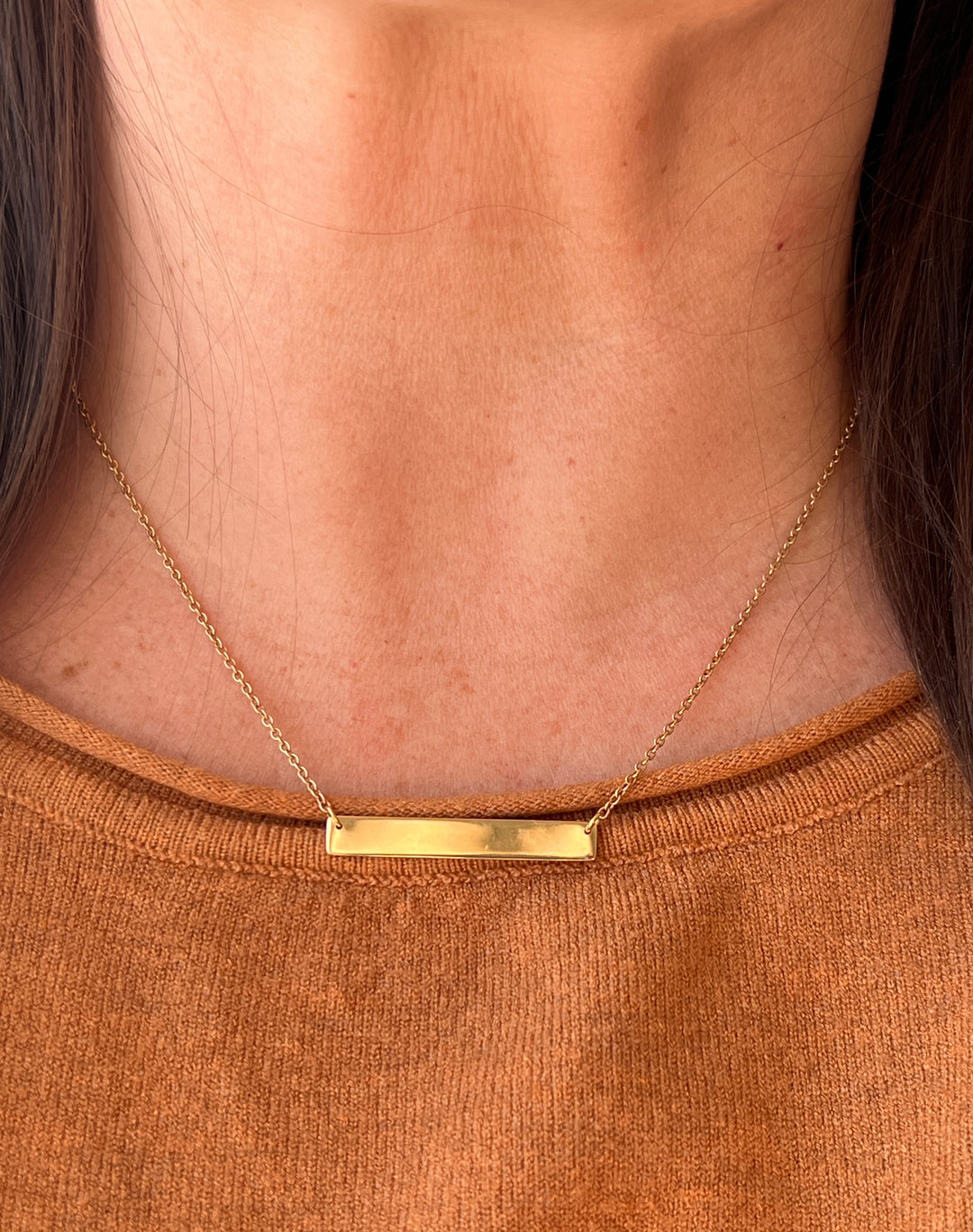 Estate 14K Yellow Gold Bar Pendant Cable Chain