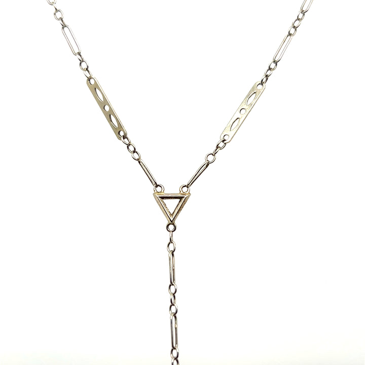 Estate Art Deco 14K White Gold Fancy Bar Link Watch Chain Necklace