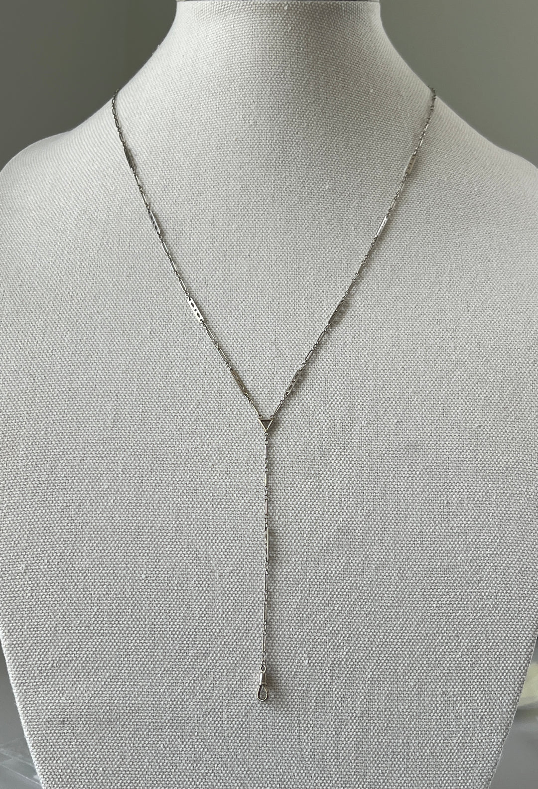 Estate Art Deco 14K White Gold Fancy Bar Link Watch Chain Necklace