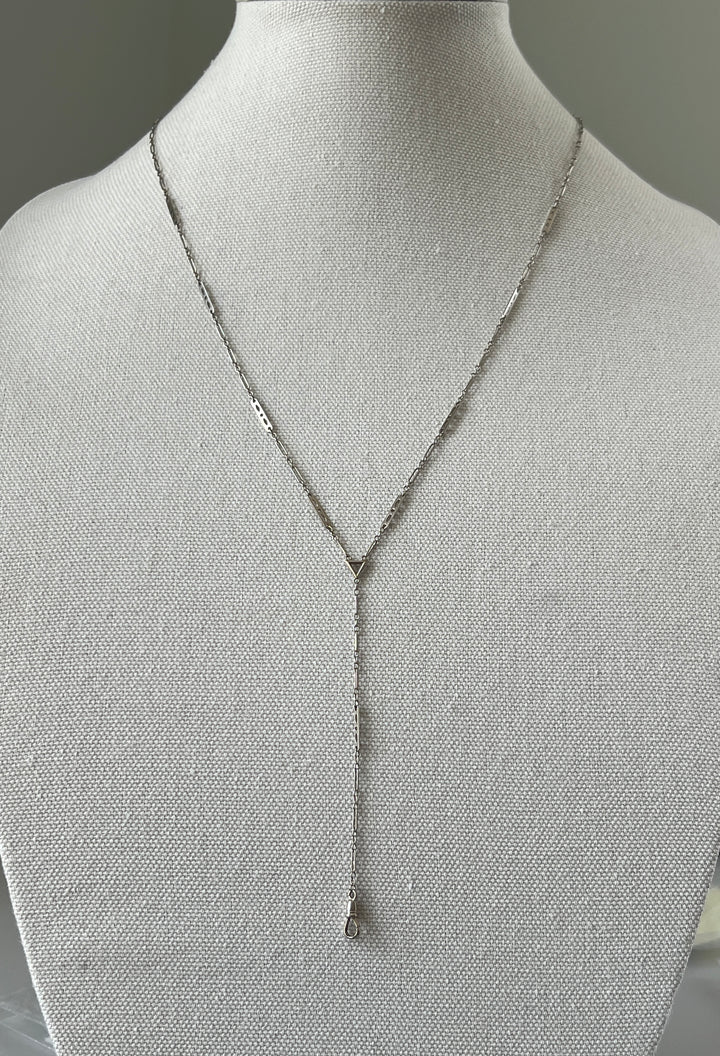 Estate Art Deco 14K White Gold Fancy Bar Link Watch Chain Necklace