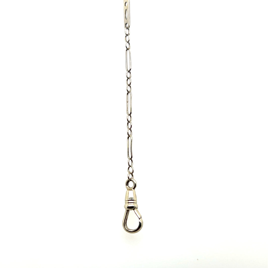 Estate Art Deco 14K White Gold Fancy Bar Link Watch Chain Necklace