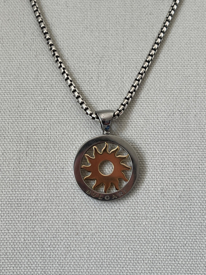 18K Yellow Gold & Stainless Steel Bvlgari Sunburst Pendant