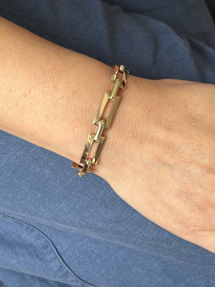 Estate 14KT Two Tone Gold Bar Link Bracelet, Retro, circa 1940's