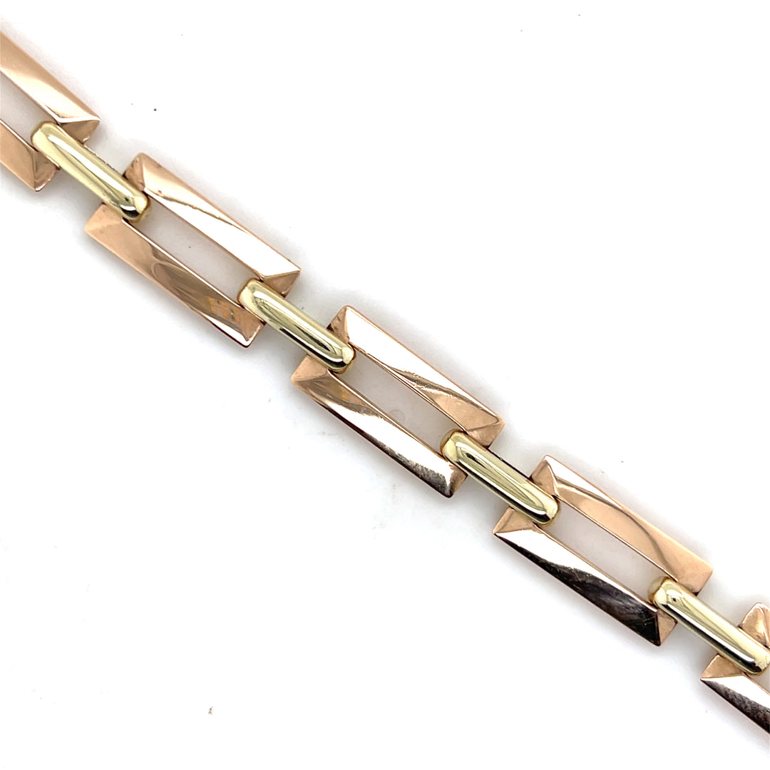 Estate 14KT Two Tone Gold Bar Link Bracelet, Retro, circa 1940's