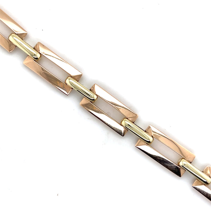 Estate 14KT Two Tone Gold Bar Link Bracelet, Retro, circa 1940's