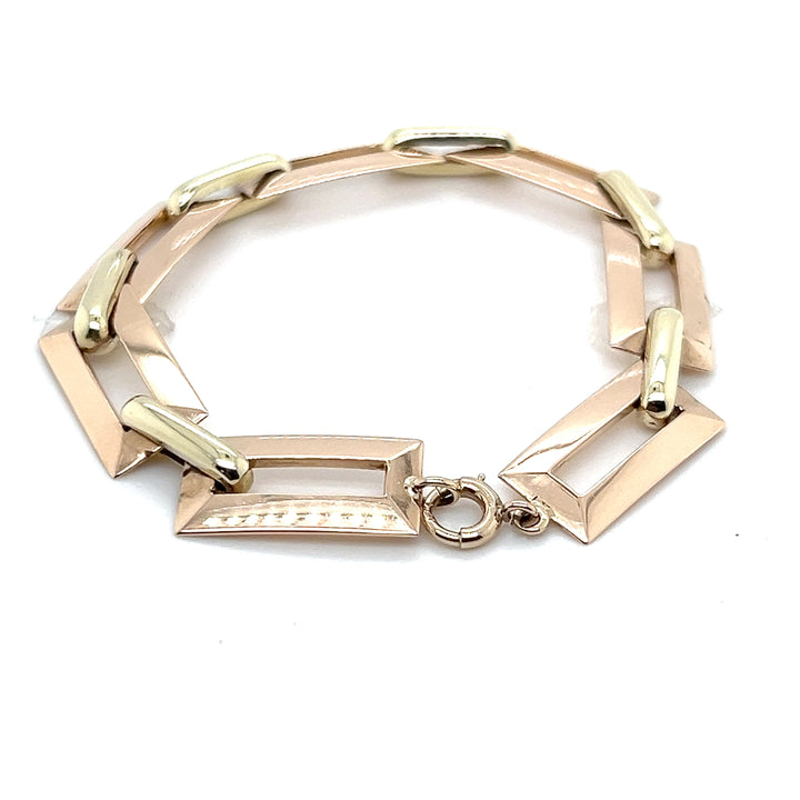 Estate 14KT Two Tone Gold Bar Link Bracelet, Retro, circa 1940's