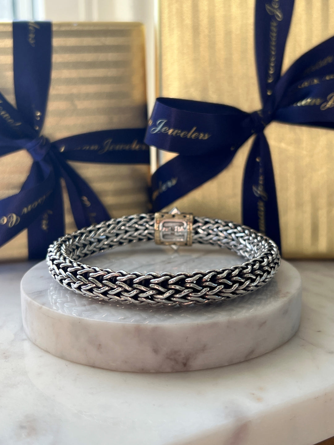 Estate Sterling Silver and 18KT Yellow Gold John Hardy Icon Collection Mesh Bracelet, ca. 2000's