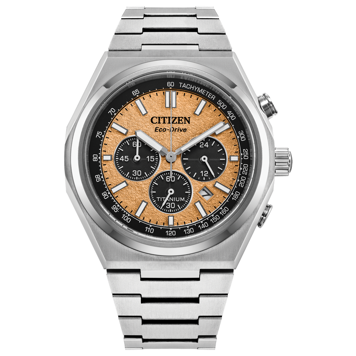 Titanium Eco Drive Salmon Zenshin Chrono Watch by Citizen