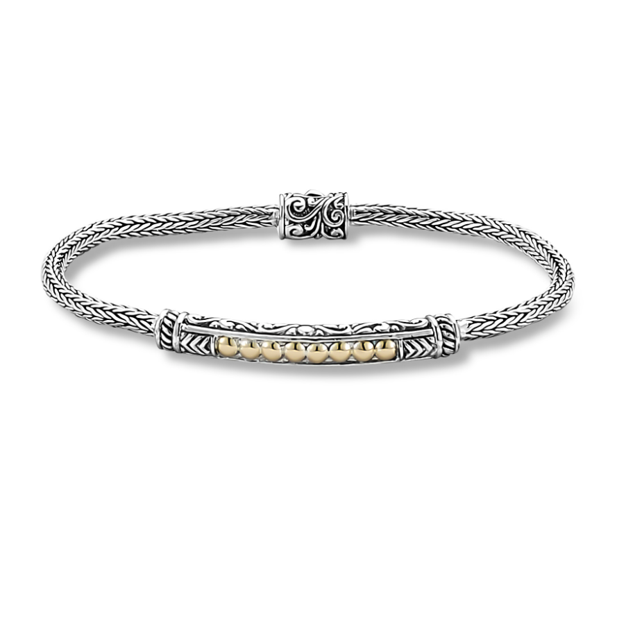 Sterling Silver & 18K Yellow Gold Tulang Naga Bar Bracelet by Samuel B.