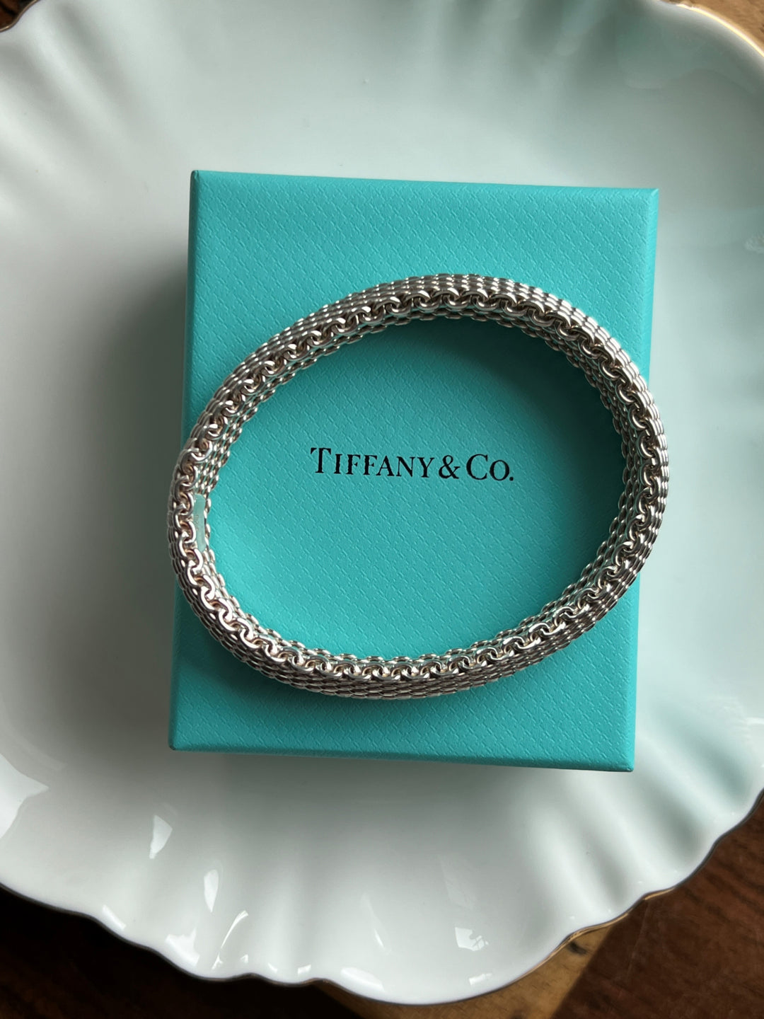 Estate Vintage Sterling Silver Somerset Mesh Bangle Bracelet by Tiffany & Co