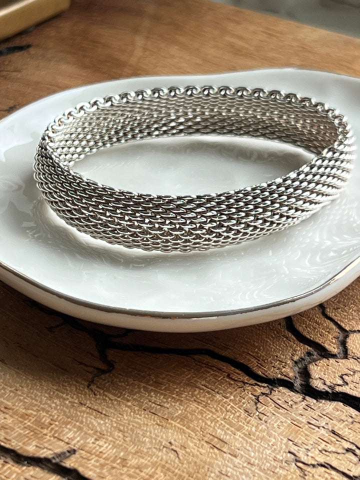 Estate Vintage Sterling Silver Somerset Mesh Bangle Bracelet by Tiffany & Co