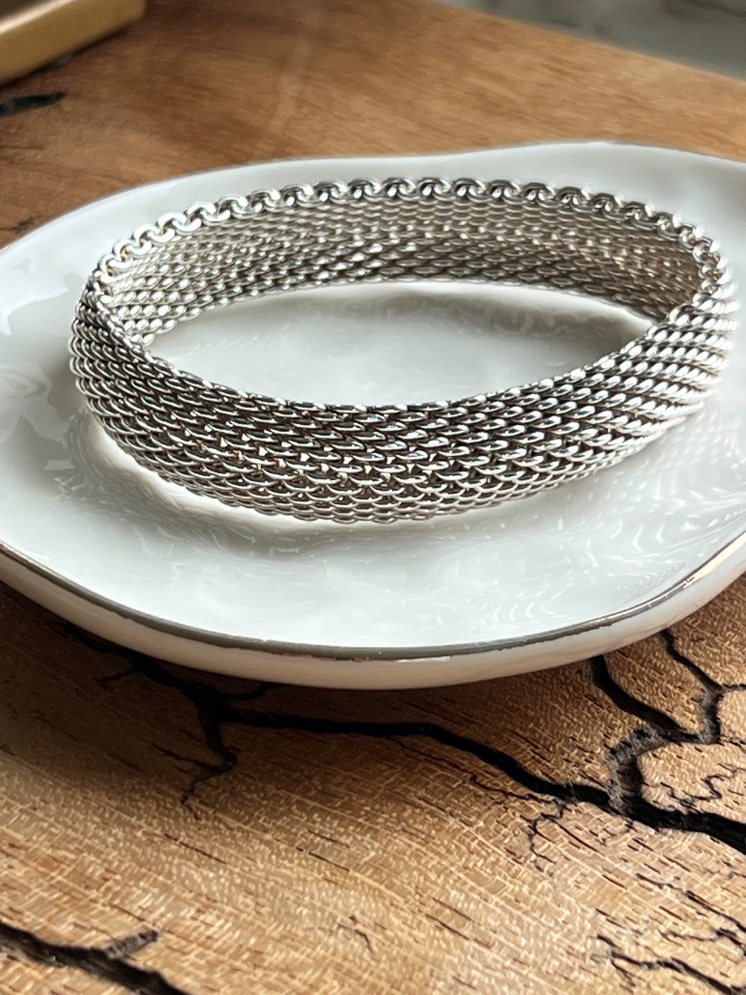 Estate Vintage Sterling Silver Somerset Mesh Bangle Bracelet by Tiffany & Co