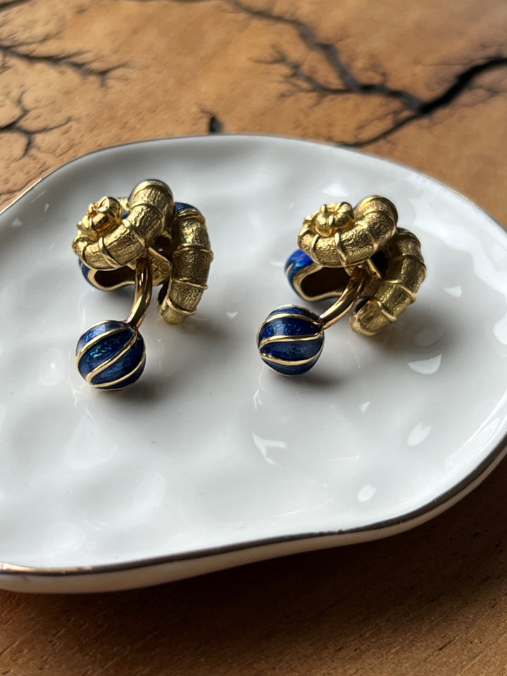 Estate 18K Gold 0.30CTW Emerald & Enamel Ram's Head Cufflinks