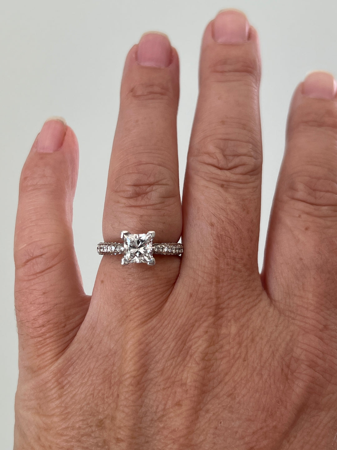 Contemporary 18KT White Gold Princess Cut Pavé Engagement Ring, 2.09 TCW
