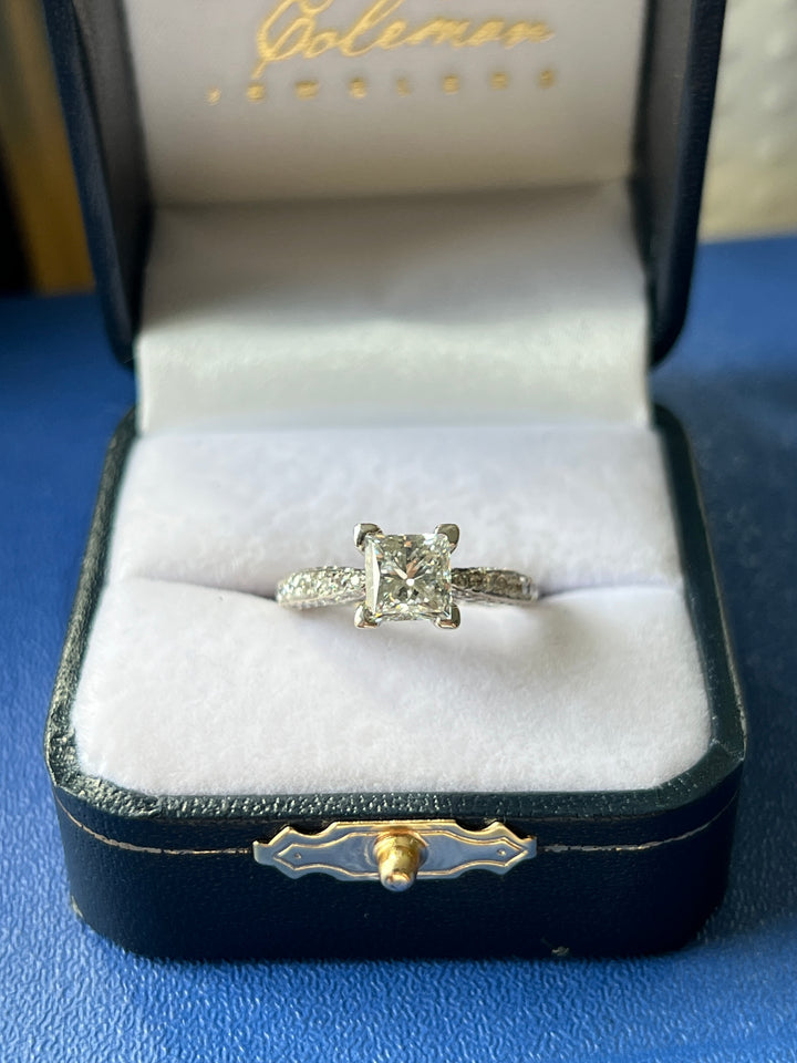 Contemporary 18KT White Gold Princess Cut Pavé Engagement Ring, 2.09 TCW