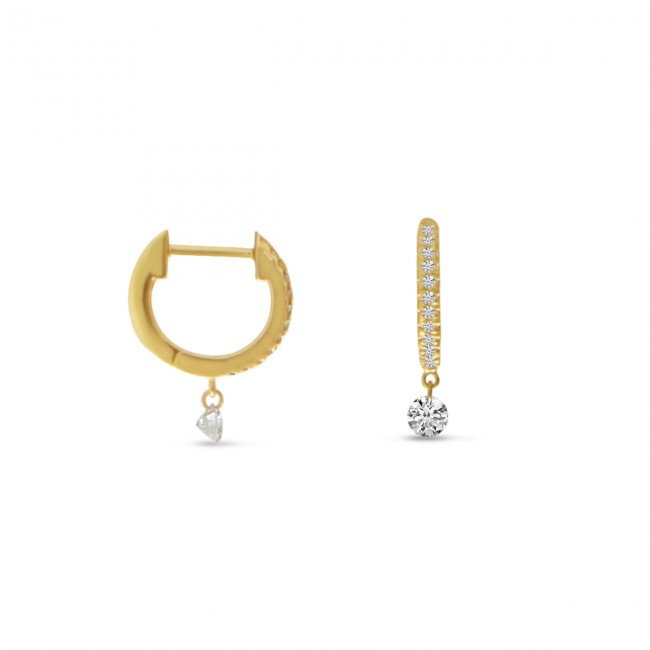 14K Yellow Gold 0.23ctw Round Diamond Huggie Hoop Drop Earrings