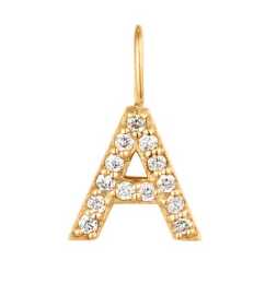 14K Yellow Gold 0.065ctw Round Diamond Inital "A" Pendant by Aurelie Gi