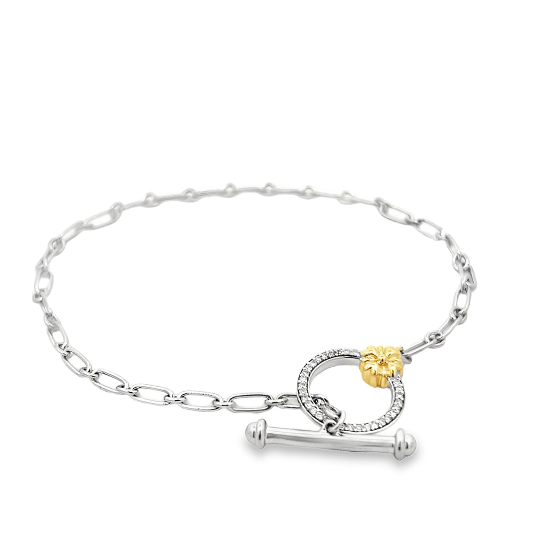 Sterling Silver & Gold Plated 0.10ctw Diamond Toggle Bracelet