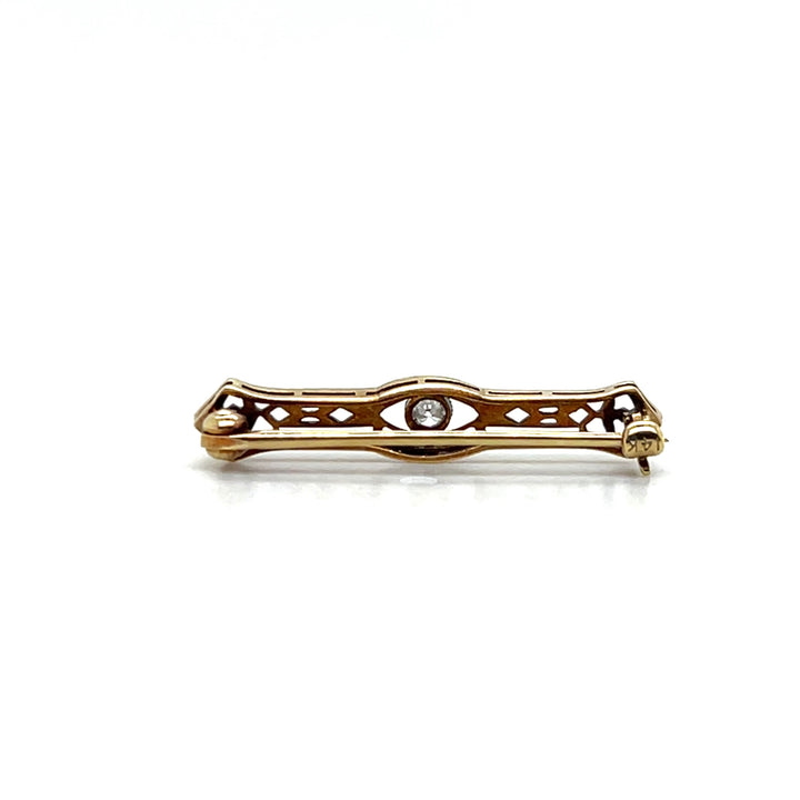 Estate 14K Yellow Gold & Platinum Edwardian Old European Cut Diamond Filigree Lingerie Pin