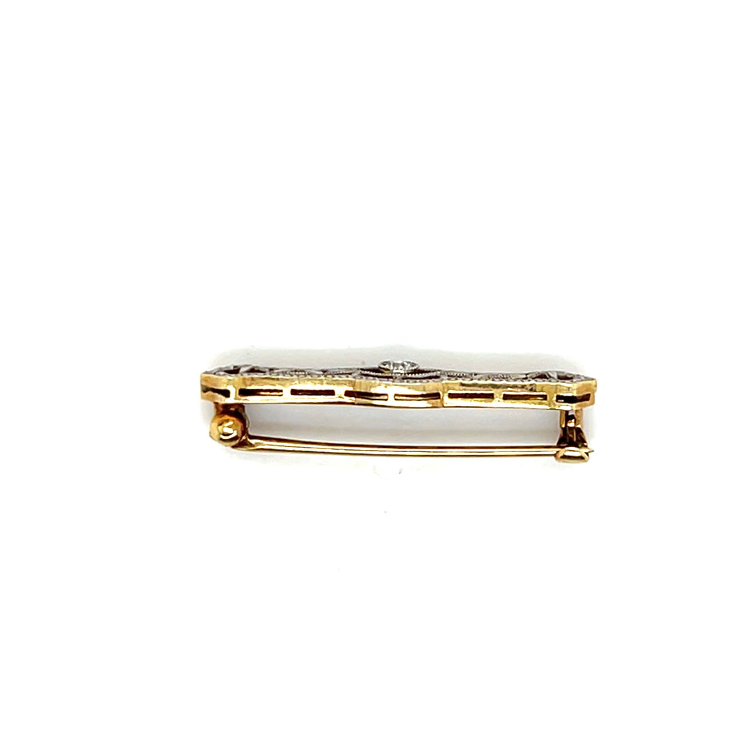 Estate 14K Yellow Gold & Platinum Edwardian Old European Cut Diamond Filigree Lingerie Pin