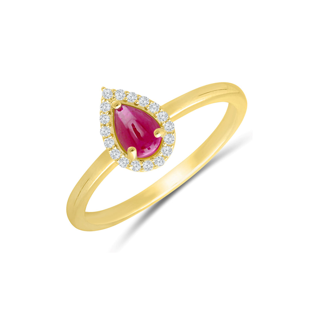 14K Yellow Gold 0.75CTW Pear Ruby & Diamond Halo Ring
