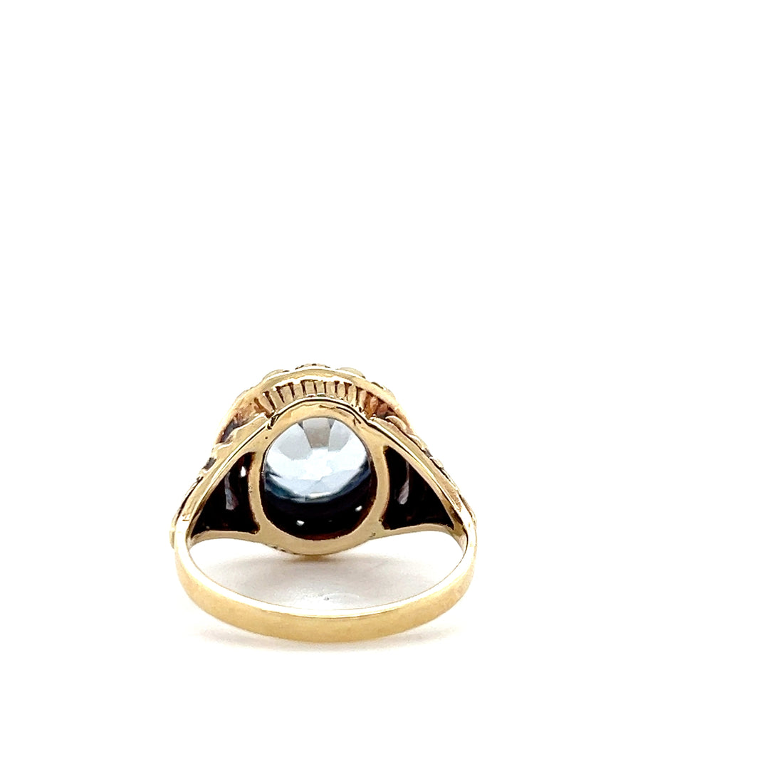 Estate 14K Yellow Gold 4.12CTW Synthetic Spinel Art Deco Floral Ring