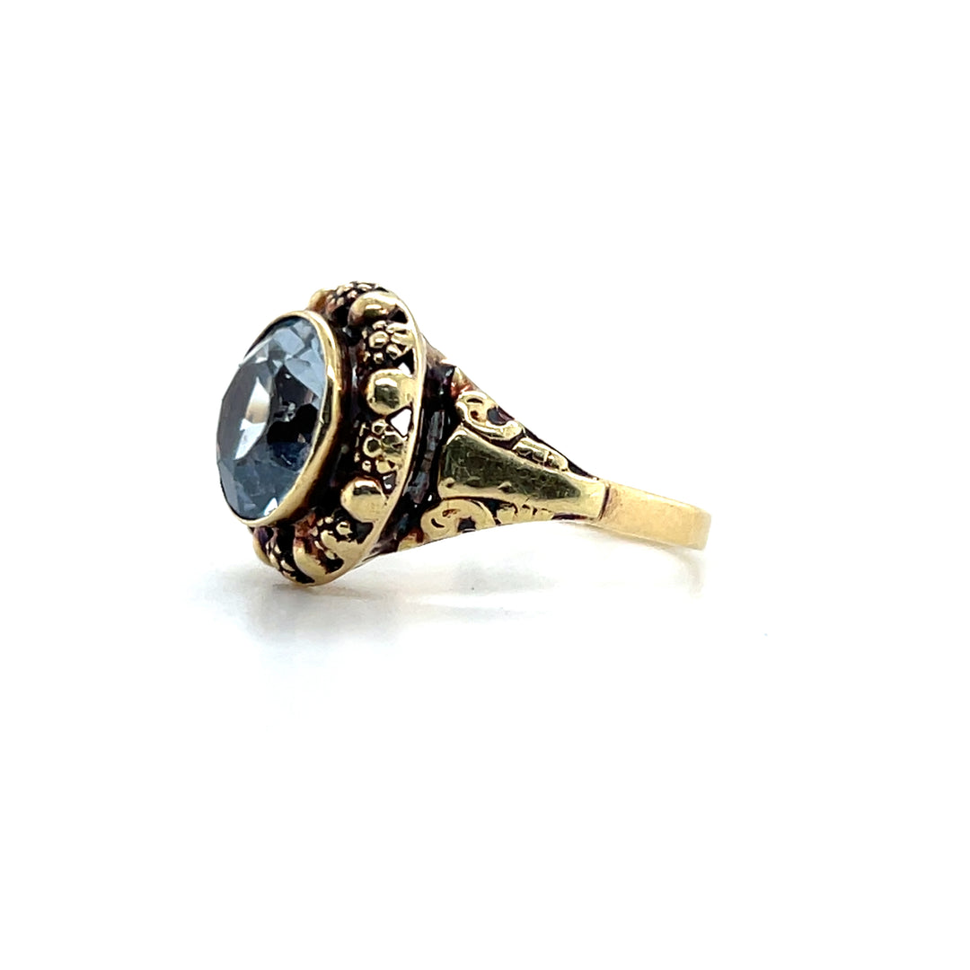 Estate 14K Yellow Gold 4.12CTW Synthetic Spinel Art Deco Floral Ring